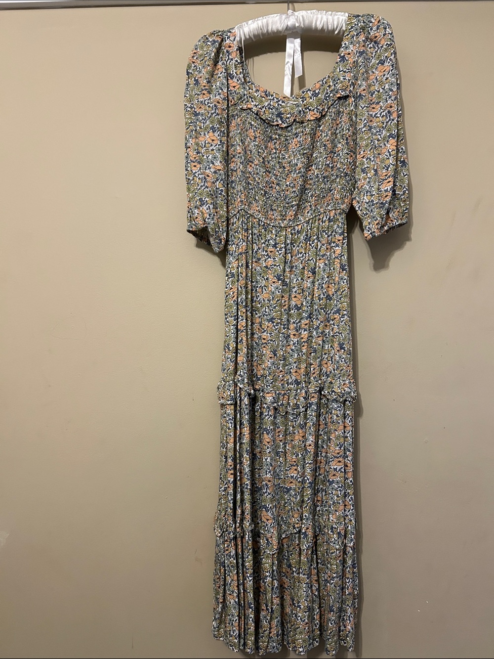 Carly Jean Los Angeles Sage Green Floral Maxi Dress with Peach Accents